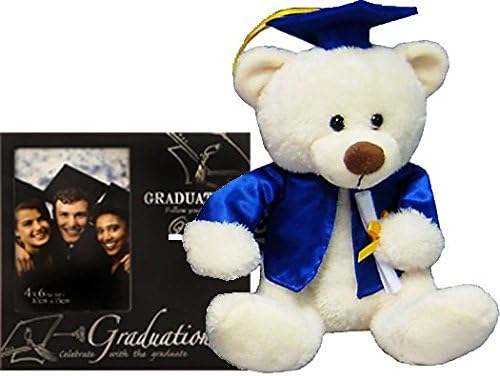 Graduation Gifts Set for Him or Her College or High School Student Grad - Picture Frame and Teddy Bear with Blue Cap and Gown for Nursing School Teen Juniors Women 8th Grade