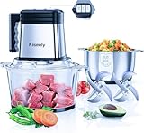 ✅【​Assistant Culinaire Polyvalent】Le robot Kiseely BPA-FREE dispose de 2 lames et 2 bols (verre 2L + acier inoxydable 2L). Parfait pour hacher viande, légumes, noix ou préparer guacamole et sauces – adapté à toutes les tâches.