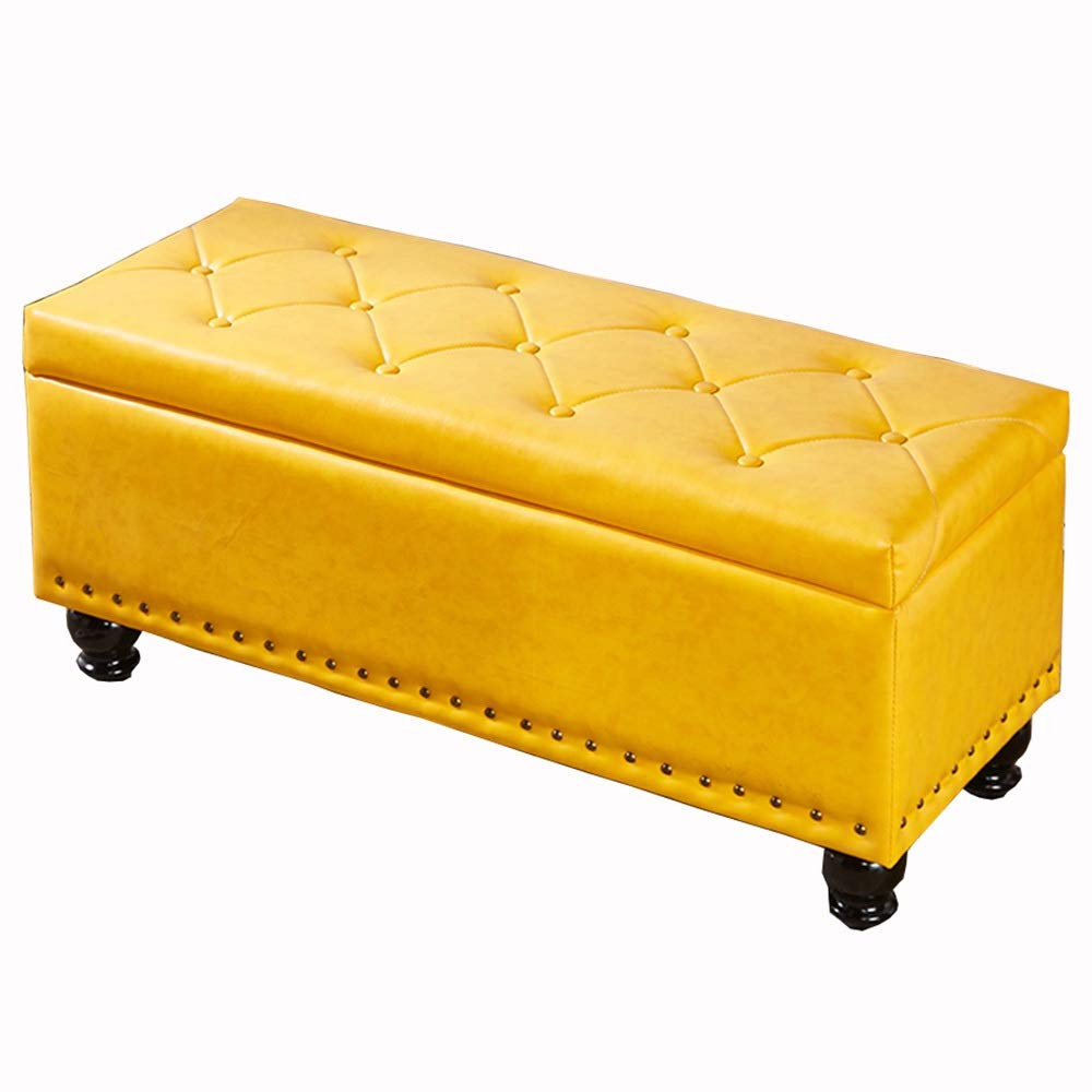 Repose-pieds d'entrée avec rangement de masse et assise en PU jaune