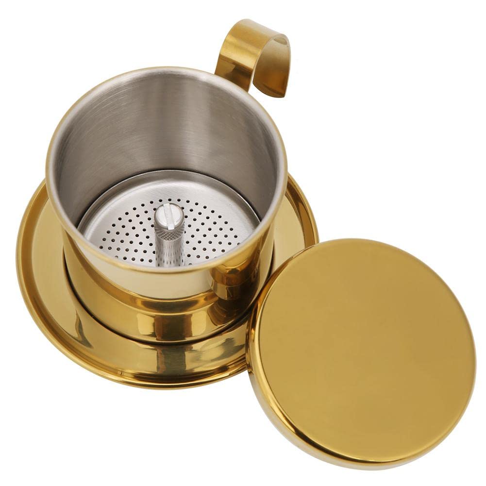 Filtro de café vietnamita,filtro de café compacto filtro de goteo de café de acero inoxidable para café elaborado a mano (oro brillante)
