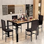 DKLGG Dining Room Table Set for 4, Modern Faux Marble Dining Table Set with 4 Leather Chairs for Small Space, Home Kitchen, Apartment, Brown & Dark Brown - Image 4