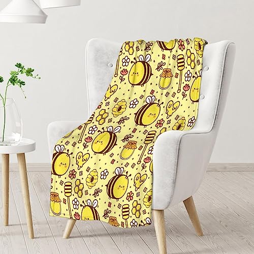 Bee Blanket Gifts, 50"x60" Cute Bee Print Throw for Women Girls, Soft Cozy Warm Flannel for Sofa Bed