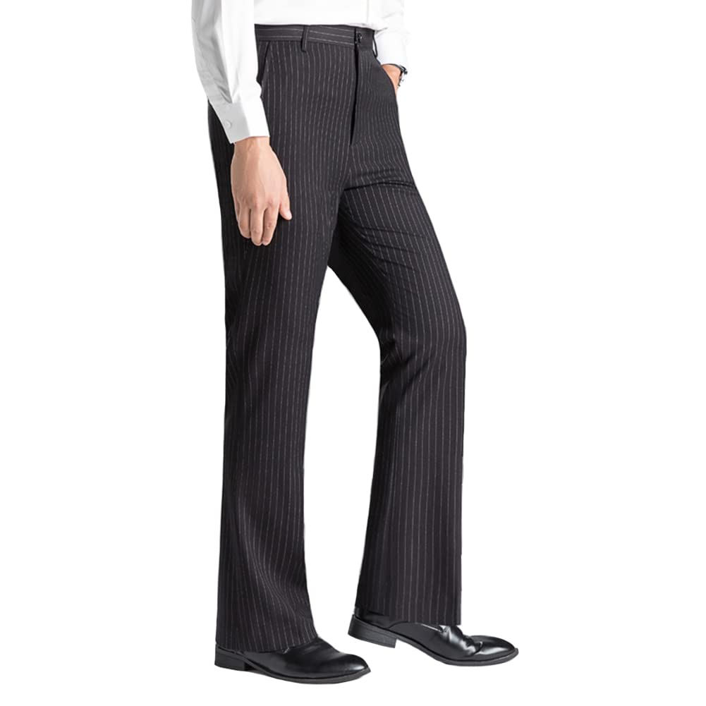 HAORUNMen Striped Dress Pants Bell Bottom Slim Fit Flared Formal Trousers Retro