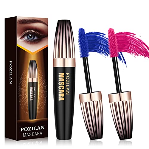 4D Silk Fiber Lash Mascara Pink Blue Mascara with Eyelash Comb, Colored Eyelash Mascara Set, Thrive mascara for Eyelashes, Long Lasting, No Clumping, No Flaking Natural Extension (blue and pink)