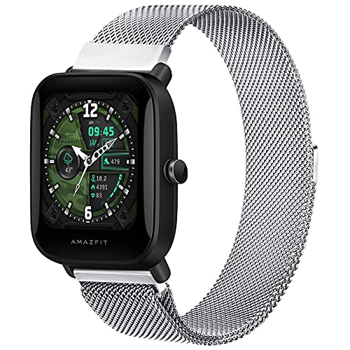 Metal Bands Compatible with Amazfit GTS/GTS2/GTS 2e/GTS 2 mini, 20mm Quick Release Stainless Steel Replacement Watch Strap for Amazfit Bip U Pro/Bip/Bip Lite/Bip S/Bip S lite/Bip U (Silver)