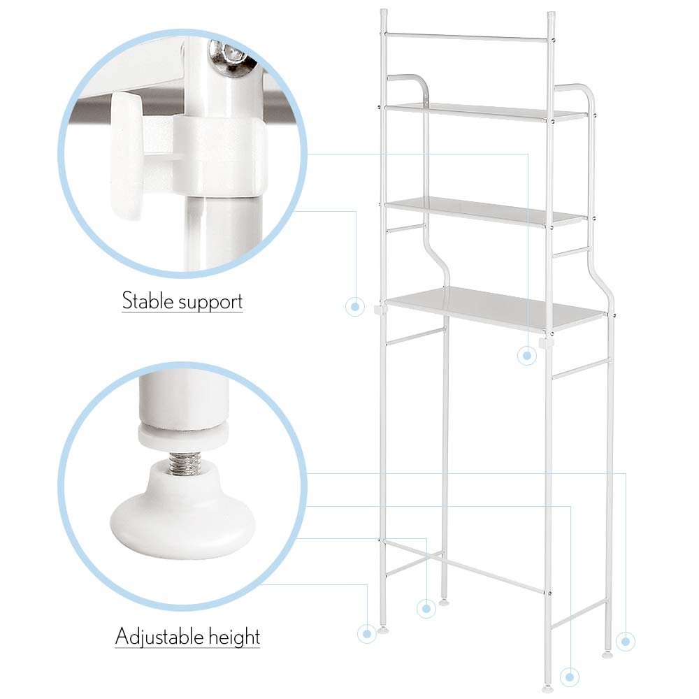 Estanteria sobre Inodoro WC Lavadora Ahorra Espacio Almacenamiento Cuarto Baño,Estante Encima del Inodoro 3 Aseo Mueble Visualización Organizador,157*55*26cm,Blanco