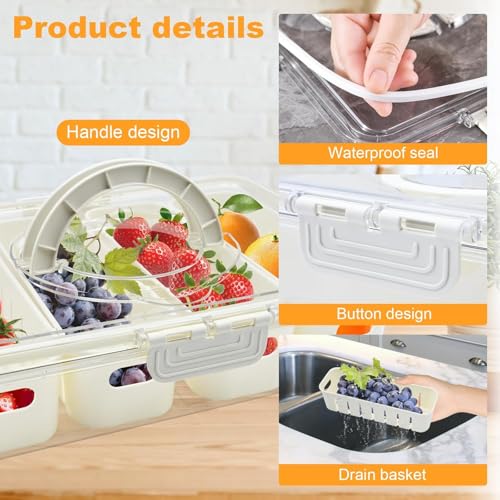 Image of Divided Veggie Tray with Lid and Handle 4 Compartment Serving Tray with Dividers Portable Travel Snack Containers Stackable Box Charcuterie Container for Fruit,Vegetable,Salad (4 Grid - 1 PC)