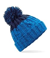 Heavyweight multi yarn cable knit design Luxurious shearling thermal band for extra warmth Shearling thermal band for warmth Luxury pom pom, bold four colour stripe design Suited to a multitude of outdoor uses Unisex winter pom pom hat.