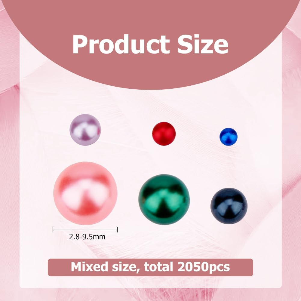 2050pcs No Hole Resin Beads 2.8-9.5mm Mermaid Imitation Round Pearl Beads Assorted Undrilled Resin Art Faux Pearls for Nail Arts Vase Filler Cosmetic Boxes Table Scatter - Image 2