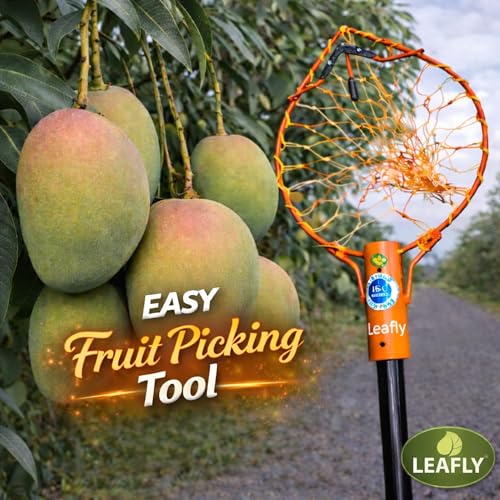 Image of Leafly Mango Fruit Plucker with Net|Fruit Picker|Fruit Harvester (5-7 Kg)|Nylon Net Metal Frame|Fruit Basket Capacity Garden Tool
