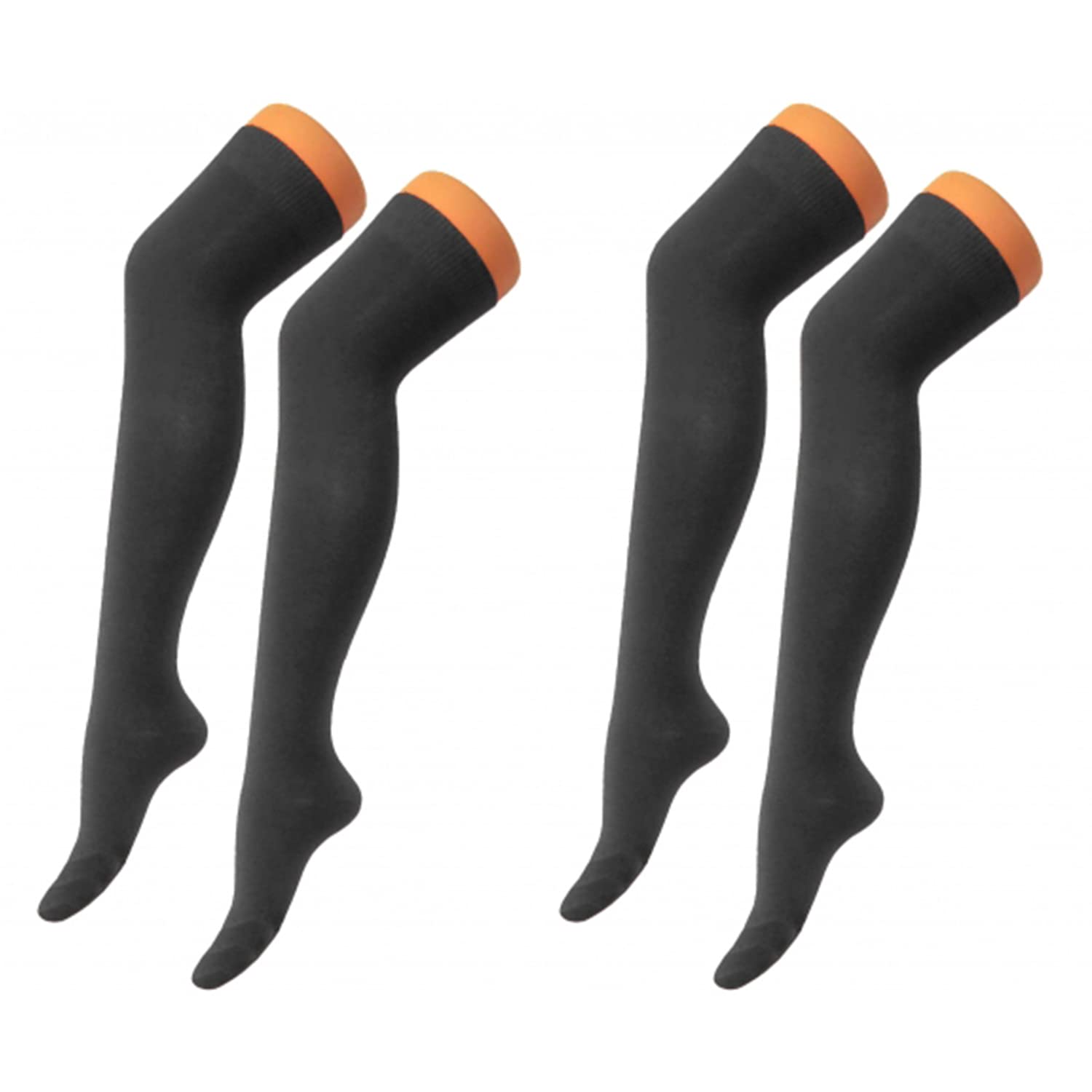 The Fancy Dress® 2 Pair Women Referee Stripe and Plain Over The Knee Socks Thigh High Ladies Stretchy OTK Sport Socks for Daily Wear, Cosplay (Black)