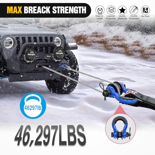 Image of Nilight 3 /4 inch D-Ring Shackle w /Snatch Block (2 Pack) 9,500 lb Working Load, 2-in-1 Heavy‑Duty Towing Pulley w /Isolator for Off‑Road Recovery, Winch Cable & Rope, Truck Jeep ATV UTV Tractor, Blue