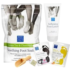 Foot Care Kit Bundle with Escenti Foot Soak for Home Spa, Softening Foot Lotion & 2x Foot Mask Set with exclusive F&F Footcare Natural Wooden Scoop – To Relax and Refresh Tired Feet at Home