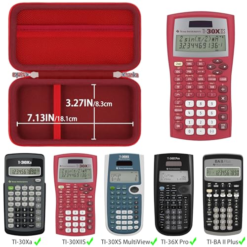 Étui de voyage rigide Khanka pour Texas Instruments TI-30XIIS rouge - 3
