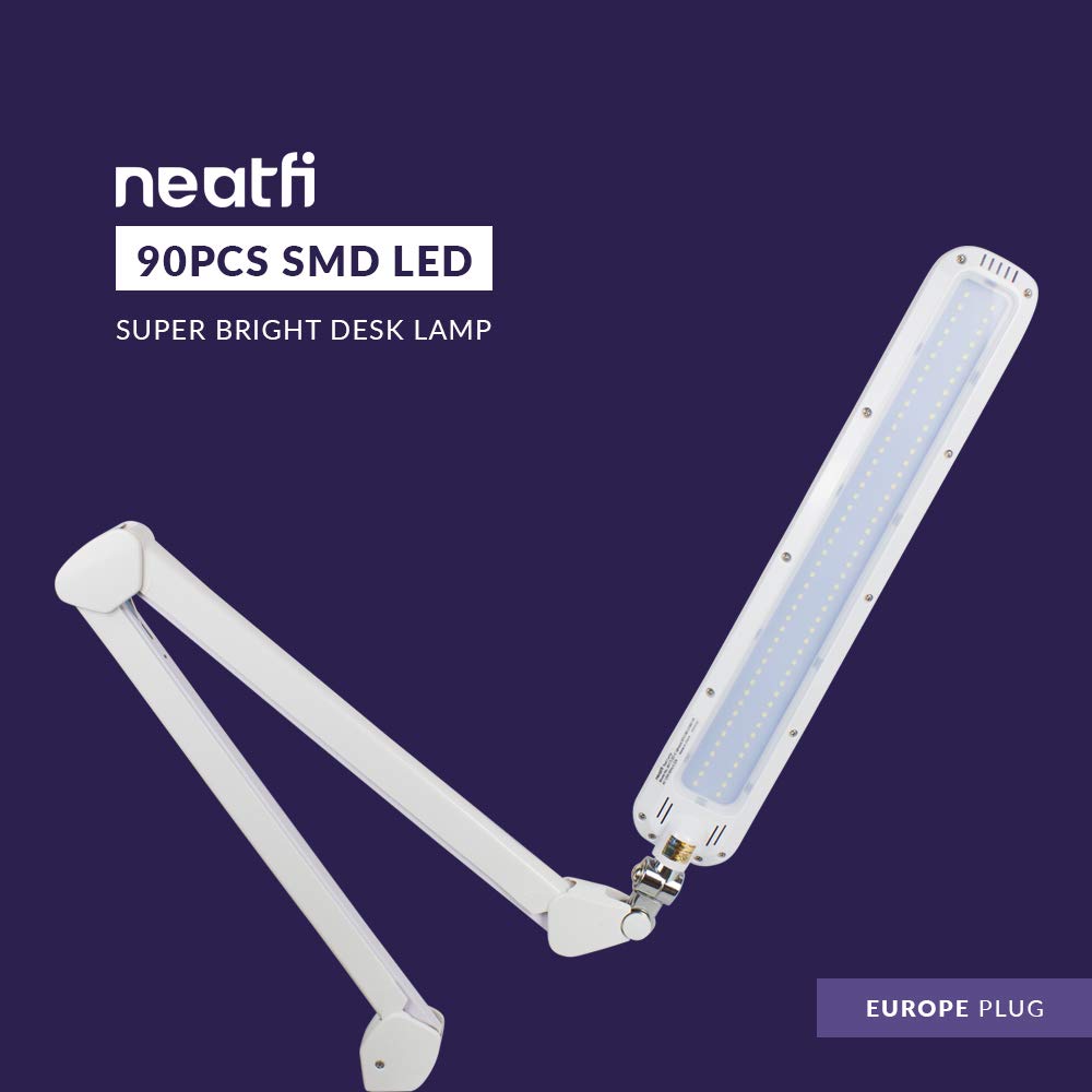 Neatfi Lampada da lavoro Elite HD XL lampada da scrivania luminosa, illuminazione Eye-Care, funzione di regolazione non polare (Bianco-2)