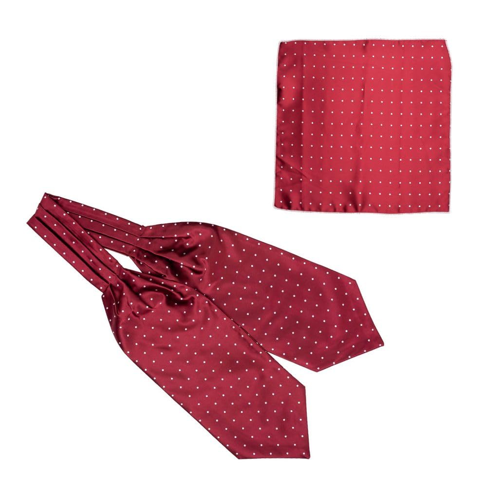 the tie hub Men's Ascot Revolve Maroon Polka Cravat Tie and Pocket Square Combo Set-picture-22