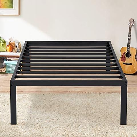 Olee Sleep 16 Inch Dura Metal Steel Slate Bed Frame, Twin XL, Black Cover