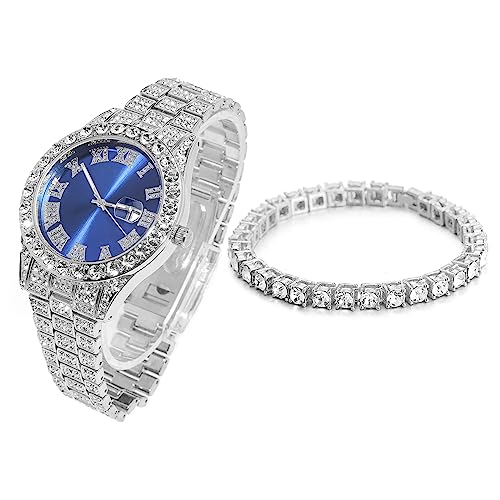 Halukakah Diamonds Gold Watch Iced Out, Men's Platinum White Gold Plated Quartz Wristband 9.5