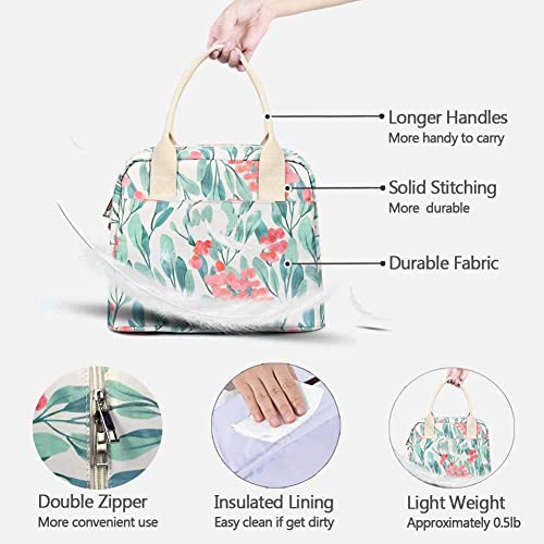Lunch Box for Women, Insulated Lunch Bags for Women, Large Cooler Tote For Work, Floral Reusable Snack Bag with Pocket, Sunflower Printing/Gray/Black/White (Floral/118)