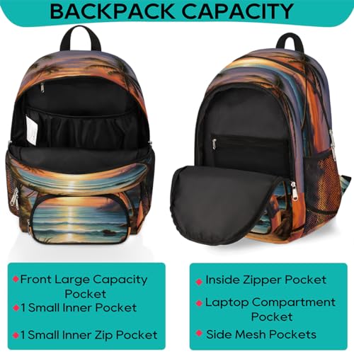 School Backpack for Boys Girls, Sunset Beach Palm Tree Elementary School Bags Lightweight Bookbag Laptop Backpack Casual Daypack Rucksack for Kids Teens3