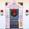 3 piezas de decoración de puerta de Navidad de caramelo rosa, casa de jengibre, cubierta de puerta delantera, pancarta, porche, decoración colgante de Navidad, suministros de fiesta para