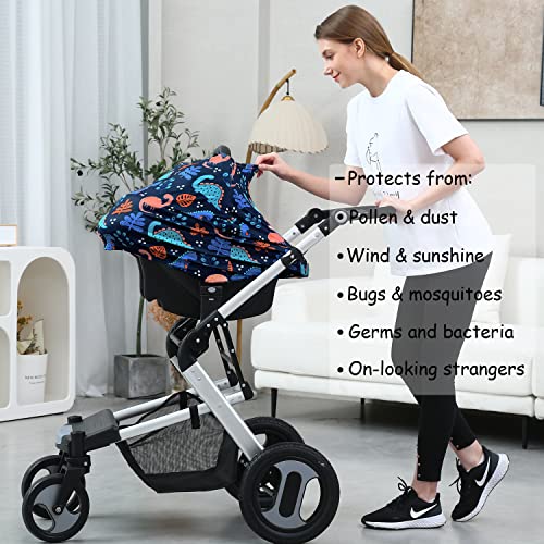 Image of Car Seat Covers for Babies - Multi-use Carseat Canopy Cover Breastfeeding Covers, Stroller Canopy Cover (Navy Dinosaur)