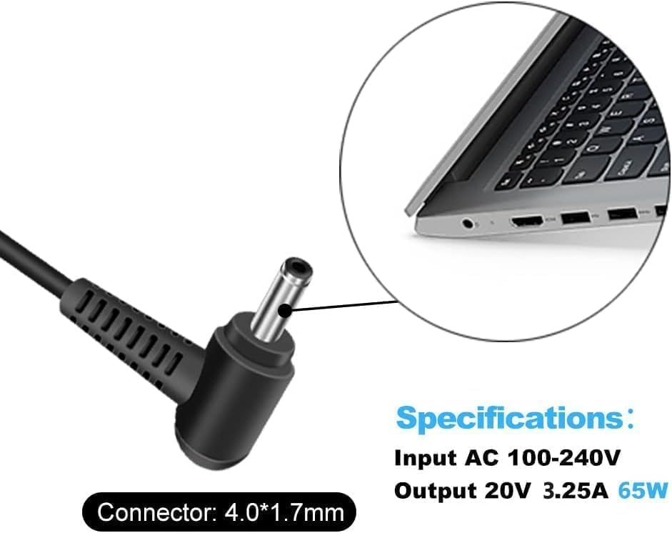 Image of 65W Laptop Charger for Len IdeaPad 1 3 5, Flex 4 5 6 1470 1480, IdeaPad 110 110s 310 320 330 330s 520 530s 710s L340 S145 S340 S540 Adapter; Yoga 720 710 510, Chromebook N22 N23 N42 (LE 65W 1.7)