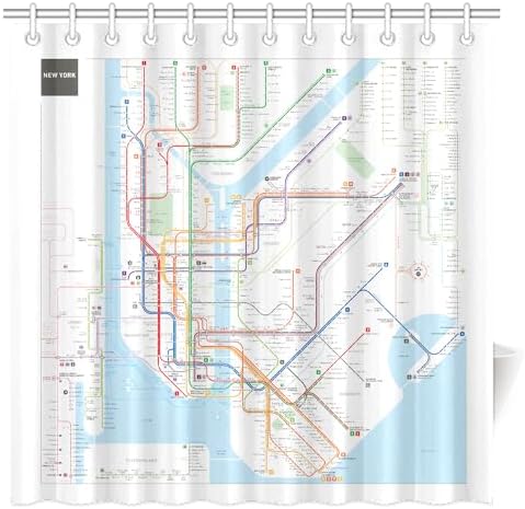 FUNNY KIDS' HOME Newyork Subway Map Shower Curtain Underground Map of Newyork Waterproof Polyester 72(w) x72(h) image 5
