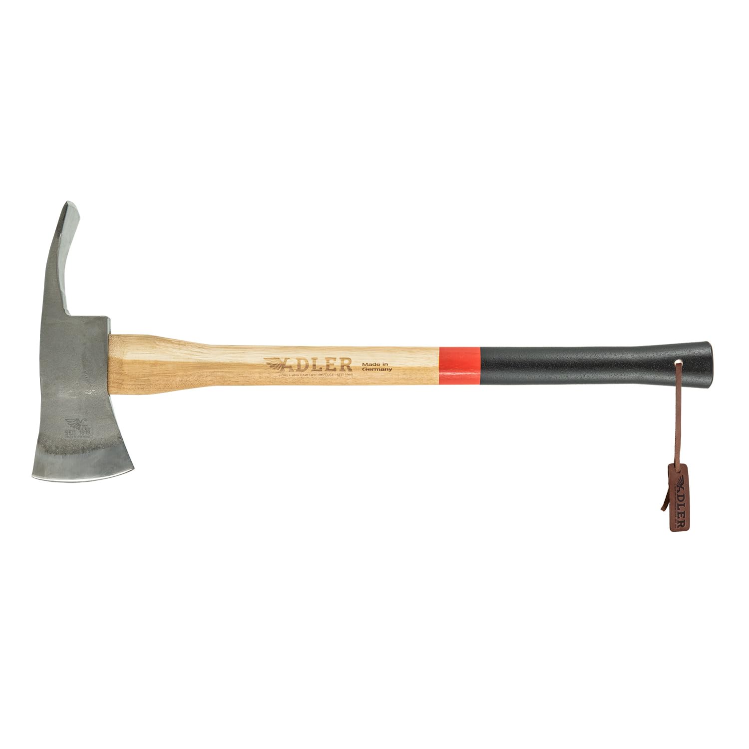ADLER Pulaski Feuerwehr-Axt aus C60 Stahl – Kombi-Hacke mit geradem Holzstiel (60 cm / 70 cm) – 2-in-1 Axt und Hacke für Holzarbeiten, Garten, Camp & Trail (rot/schwarz, 60 cm)