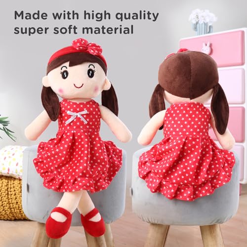 Image of Play Nation Premium Emma Candy Doll | Stuffed Girl Winky Candy Doll | Cuddly Soft Washable Plush Toy | Safe for Kids | BIS Certified | Birthday Gift | 45 cm | 3+ Years (Red)