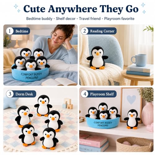 Image of Emotional Support Penguins Set of 5, Cute Stuffed Animals with Unique Personalities, Squishy Comfort Companions, Funny Gifts, Collectible Cute Stuff, Desk Buddies for Friends Penguin Lover (Penguin)