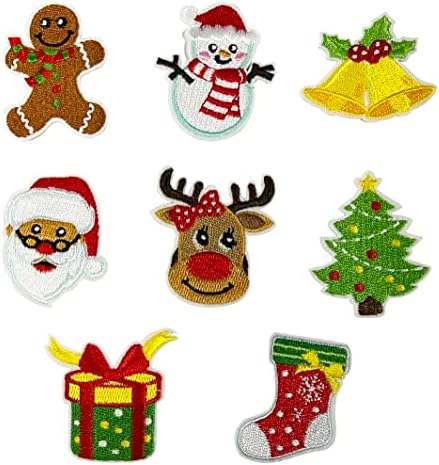8 Pieces Christmas Decorative Embroidered Iron On Patches DIY Accessories, Bright Colors, Cute Iron On Patch Applique for Clothes, Dress, Hats, Jeans, Bag, Backpack, DIY Accessories Patches