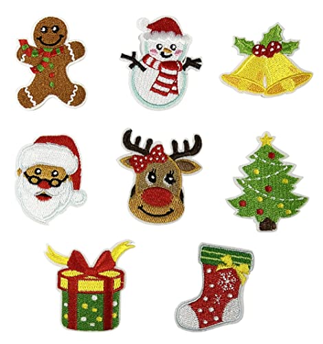 8 Pieces Christmas Decorative Embroidered Iron On Patches Diy Accessories, Bright Colors, Cute Iron On Patch Applique For Clothes, Dress, Hats, Jeans, Bag, Backpack, Diy Accessories Patches #TOP3