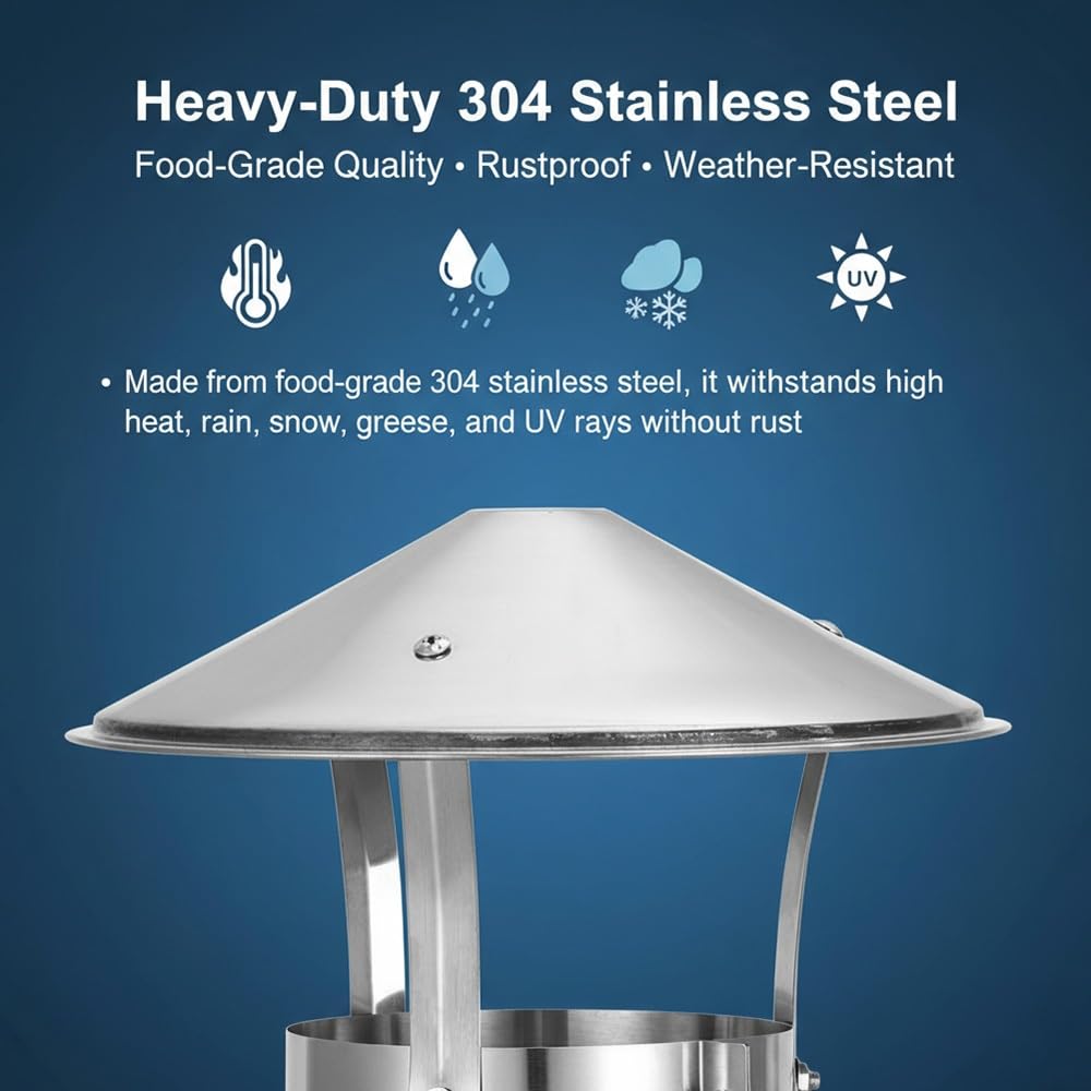 Sombreros para Chimeneas, Tapa de Chimenea de lluvia Acero Inoxidable 304, a Prueba de Viento y Lluvia, Sombrerete Chimenea para Tubos de Estufa(200mm)