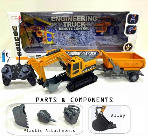 Image of HALO NATION RC JCB Toy Excavator with Trolley for Kids - 1:22 6-Channel Remote Control Construction Vehicle with Light & 360 Rotation Shovel, Digger Truck