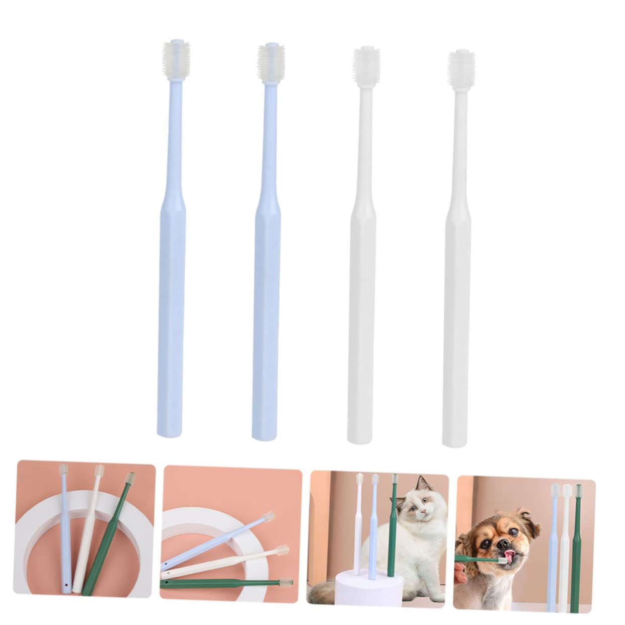 YARNOW Lot De 3 Brosses À Dents Pour Animaux De Compagnie Kit De Soins Pour Animaux De Compagnie Brosses À Dents À Poils Souples Pour Chiens Et Chats Portables 4 Pièces X 3