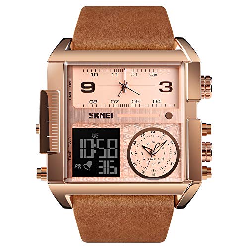 Image of SKMEI Men's Digital Sports Watch, LED Square Large Face Analog Quartz Wrist Watch with Multi-Time Zone Waterproof Stopwatch