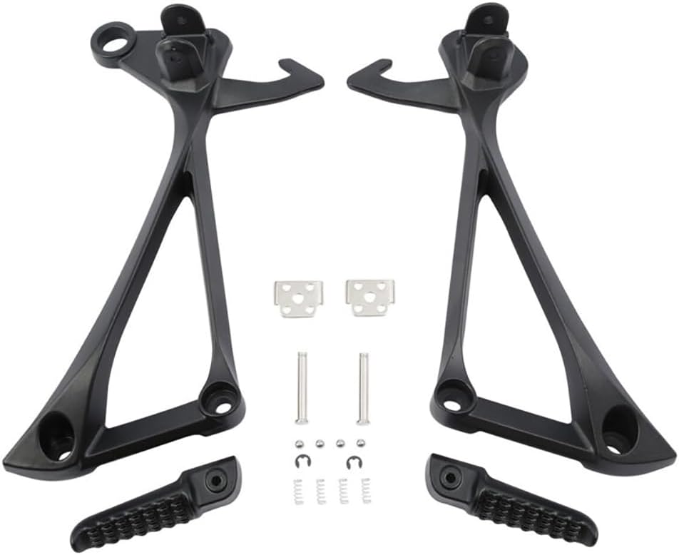 Motorcycle CNC Aluminum Passenger Foot Pegs Rear Footrests Foldable Brackets Set Compatible with Kawasaki ZX10R 2011-2024 (Black)