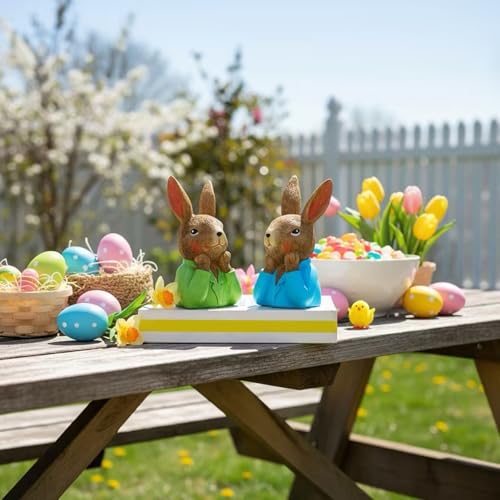 Décoration de Pâques en résine avec statue détaillée de lapins de luxe