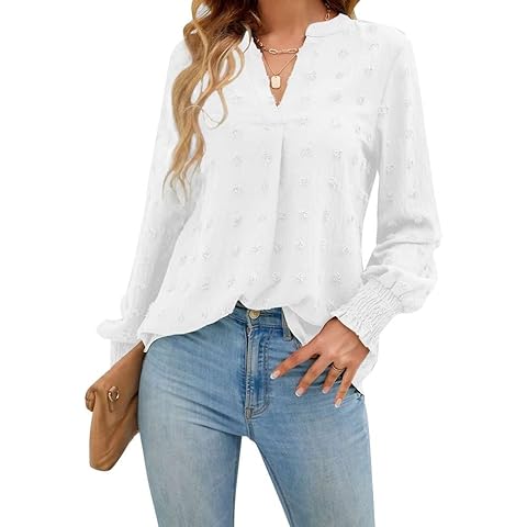Blooming Jelly Womens Casual Business Tops V Neck Shirts Long Sleeve Chiffon Blouses Work Shirts White Cover