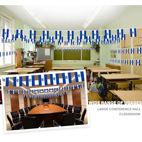 Image of El Salvador String Flag Pennant Banner, Small Mini Salvadoran Flags Bunting Banner, National Country Decoration for School, Party, Sports Events, Patriotic Festival, 33 Feet 30 Flags