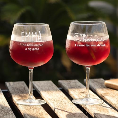 Wanapix | Pack 2 Copas de Gin Tonic Personalizadas con Nombre| Copa de Balón para Combinados | Cristal Grabado | Apta Lavavajillas | Regalo para Fiestas | 70cl | Solo Texto