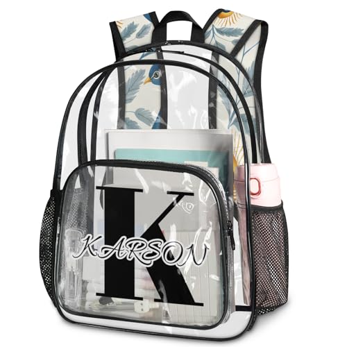 Personalized Small Clear Backpack Stadium Approved Heavy Duty PVC Plastic Custom Peacock Transparent Backpacks See Through Bag with Name, Blue Bird