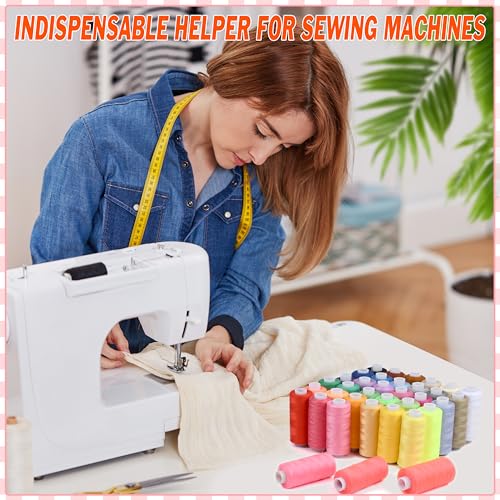 Image of 140 Pcs Sewing Thread Kit, 36 Assorted Colors Machine Threads with Spools, 400 Yards Prewound Bobbins Set with 10 Machine Needles (70 /9, 75 /11, 90 /14, 100 /16 110 /18) for Universal Sewing Machines Use