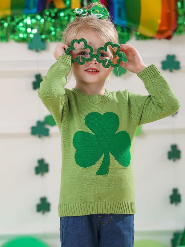 Image of Unisex Toddler St.Patrick's Day Clover Print Sweater Irish Shamrock Knitted Pullover Tops 12M-8Y