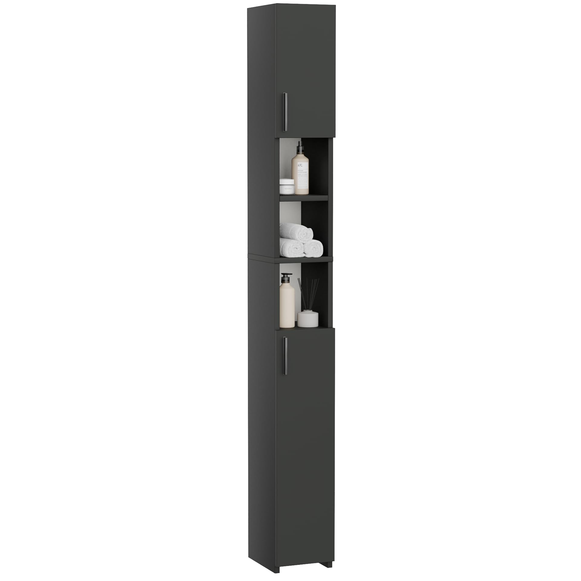 ComfortCove Slim Bathroom Cabinet, Tall Bathroom Cabinet, 2 Doors, Black