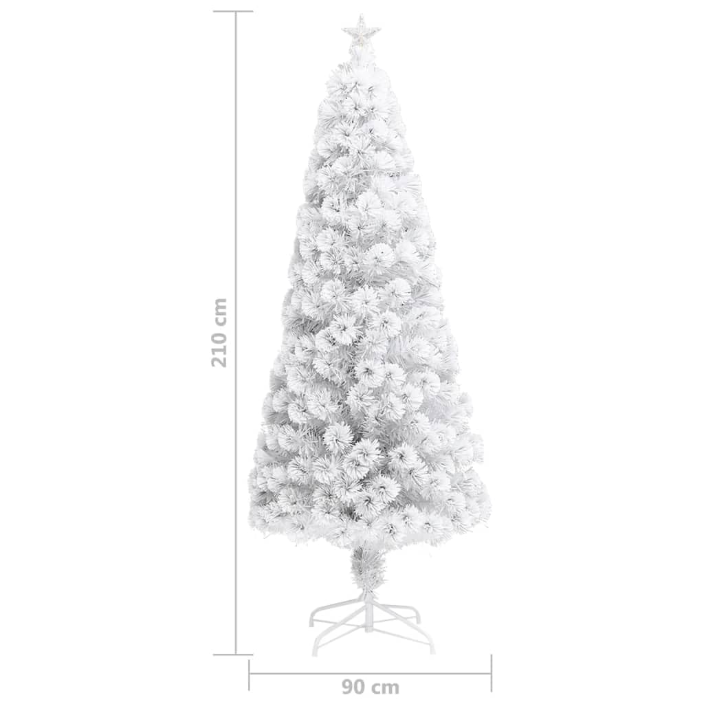 Sztuczna choinka z oświetleniem, biała 210 cm, włókno szklane i LED, 280 gałązek, w zestawie stojak, świąteczna dekoracja