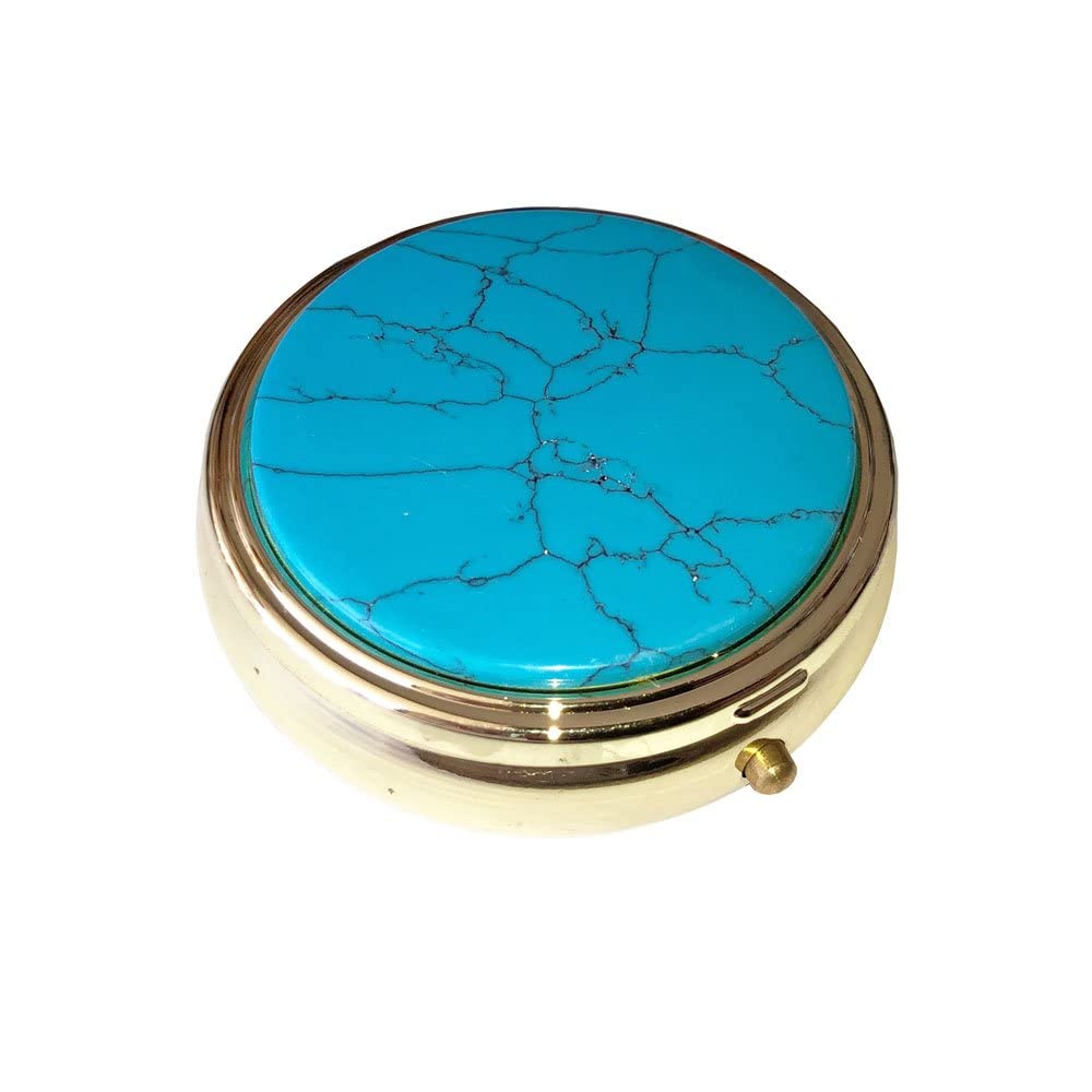 Boîte à pilules compacte Howlite bleue petit pilulier de poche pour comprimés - 4