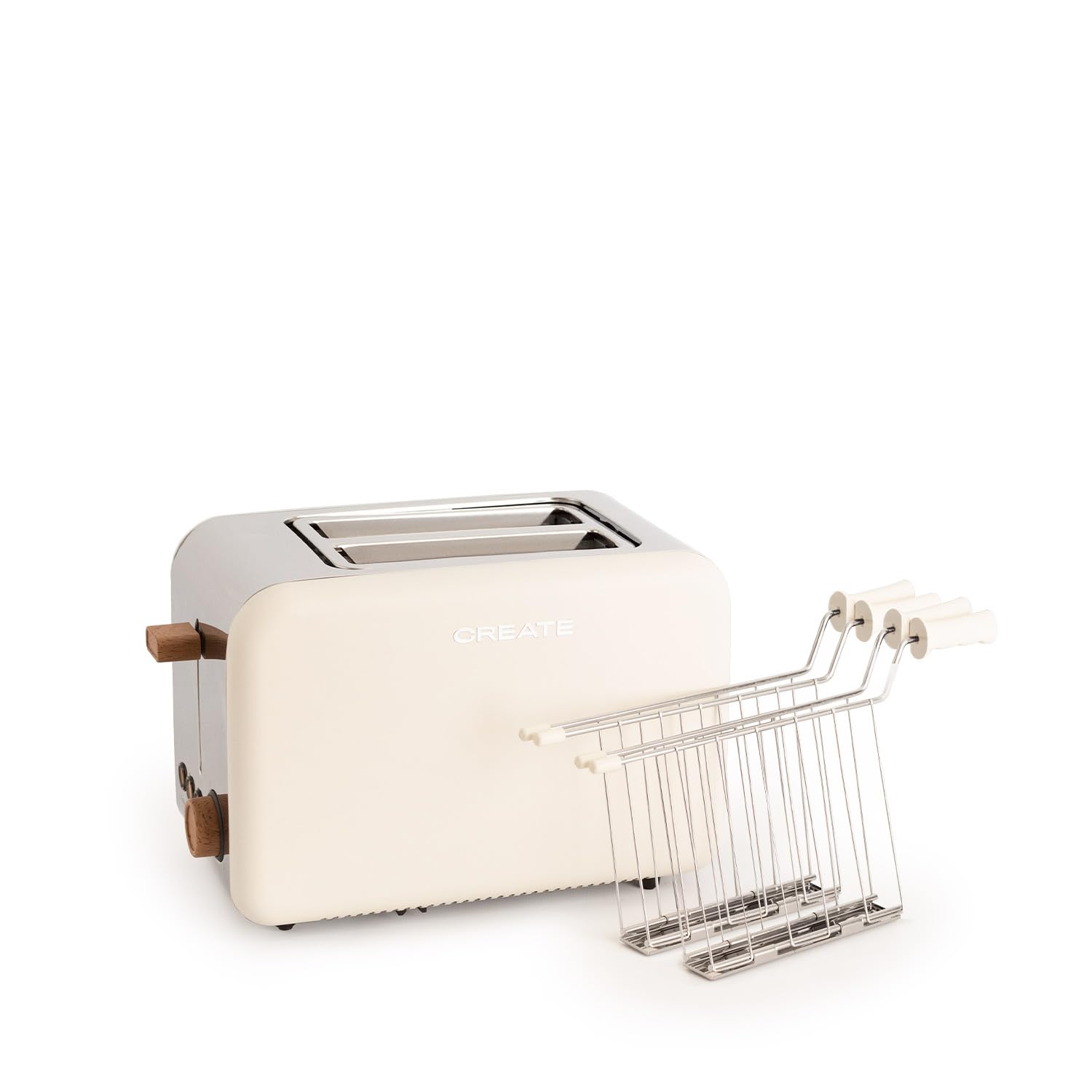 CREATE/SET MIT 2 GITTERZANGEN IN CREMEWEIß/Zubehör zum Zubereiten Sandwiches im Toast Retro M, ohne Verbrennungsgefahr, aus Edelstahl