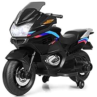 COSTWAY Kids Ride on Motorcycle, 12V Electric Ride On Bike with Training Wheels, LED Lights, Music, Forward/Backward Function, Battery Powered Motorbike for Boys Girls (Black)